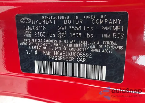 2019 Hyundai Veloster Turbo Ultimate z USA, uszkodzony, nr VIN KMHTH6AB1KU008592